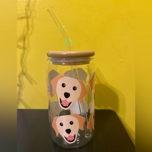 Golden Retriever 16oz Glass Libby Cup w/ glass straw